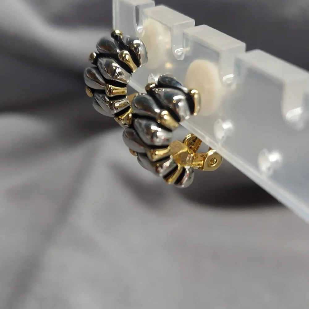 Elegant Silver and Gold Toned Women's Clip On Earrings - Picture 5 of 6